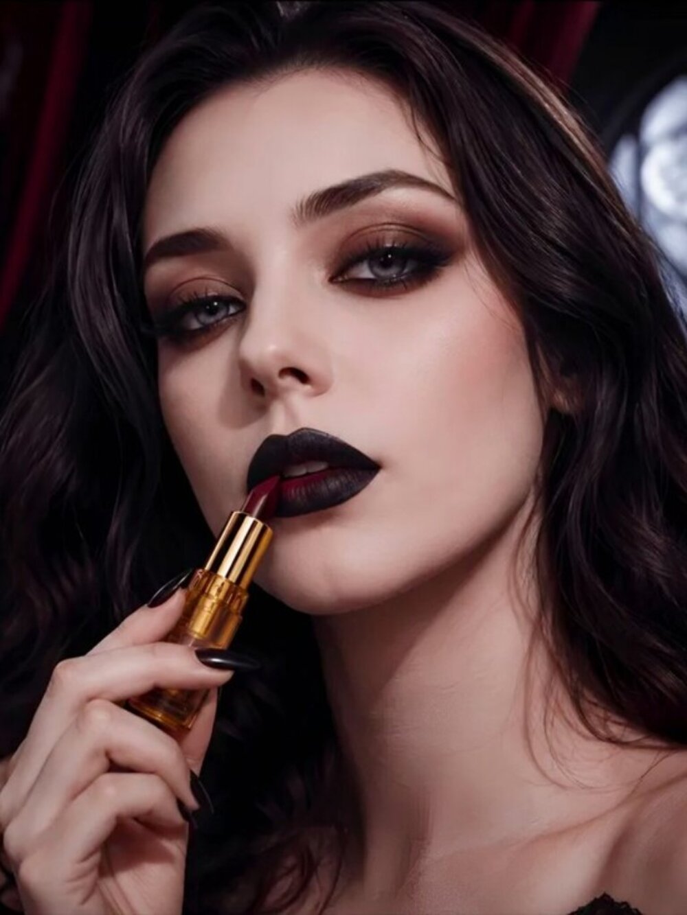 A Gothic Universe Dual Tone Matte Pearl Red Black Bold Lipstick Waterproof NWT - Picture 2 of 12